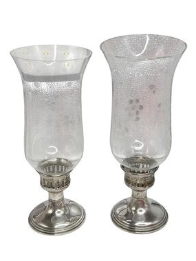 empire silver company 390 sterling  candlestick holders crystal hurricane